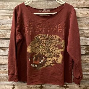 Distressed Def Leopard Crewneck Sweatshirt - Womens Medium